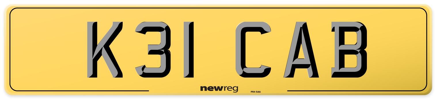 K31 CAB Rear Number Plate