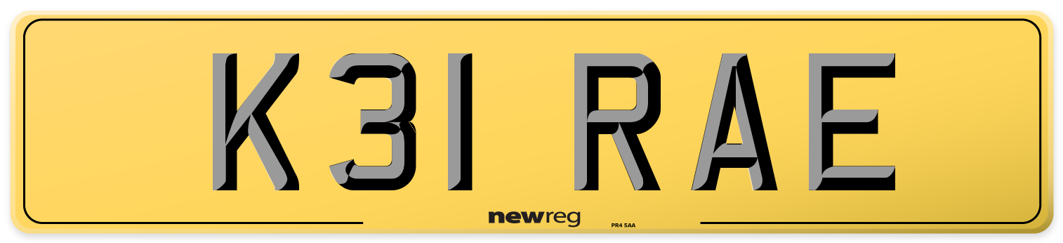 K31 RAE Rear Number Plate