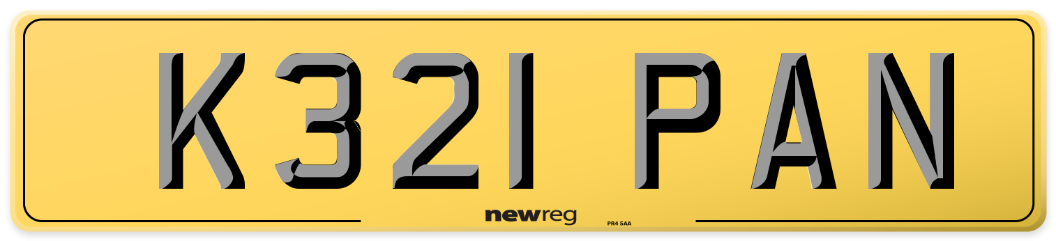 K321 PAN Rear Number Plate