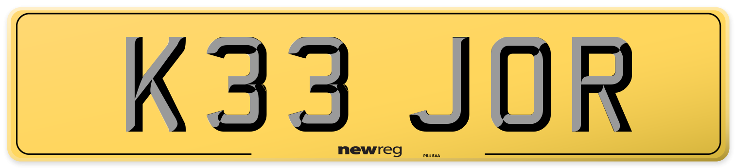 K33 JOR Rear Number Plate