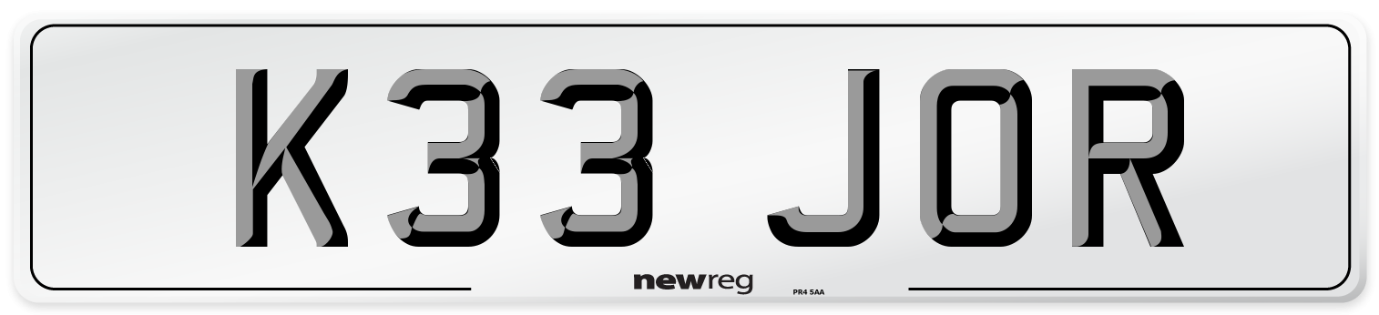 K33 JOR Front Number Plate