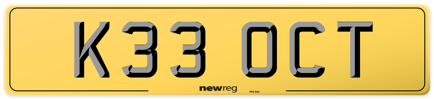 K33 OCT Rear Number Plate