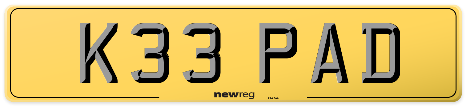 K33 PAD Rear Number Plate