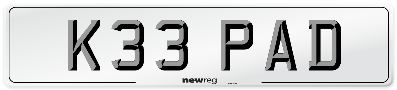 K33 PAD Front Number Plate