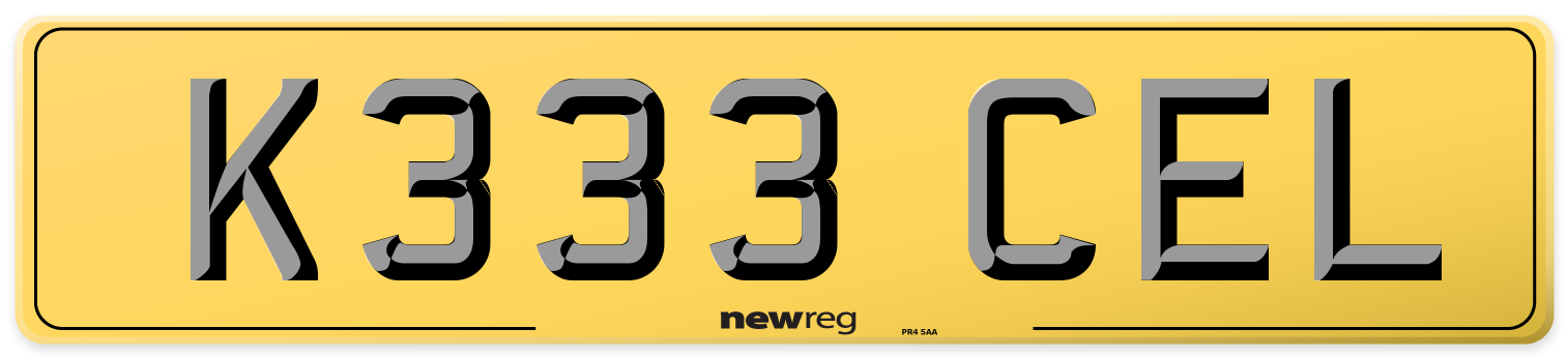 K333 CEL Rear Number Plate