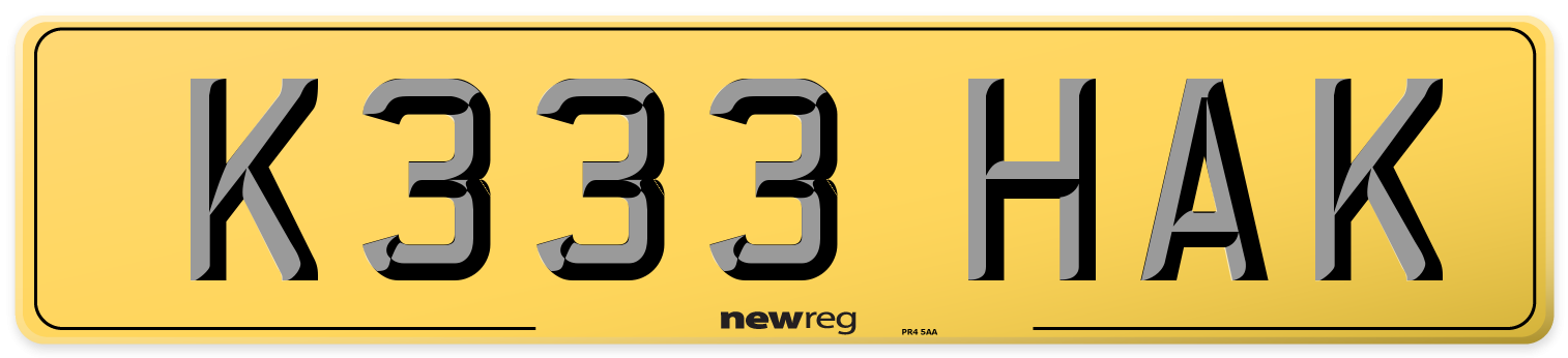 K333 HAK Rear Number Plate
