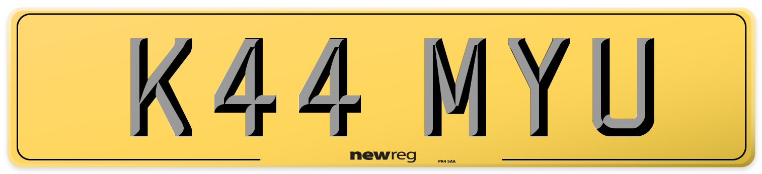 K44 MYU Rear Number Plate