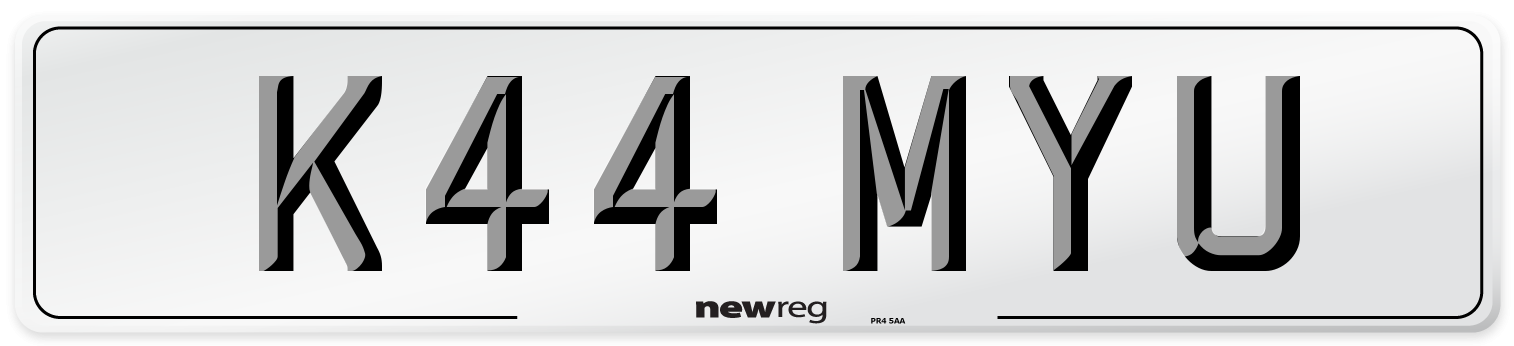 K44 MYU Front Number Plate