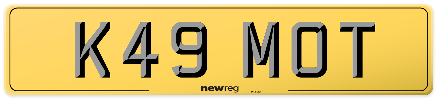 K49 MOT Rear Number Plate