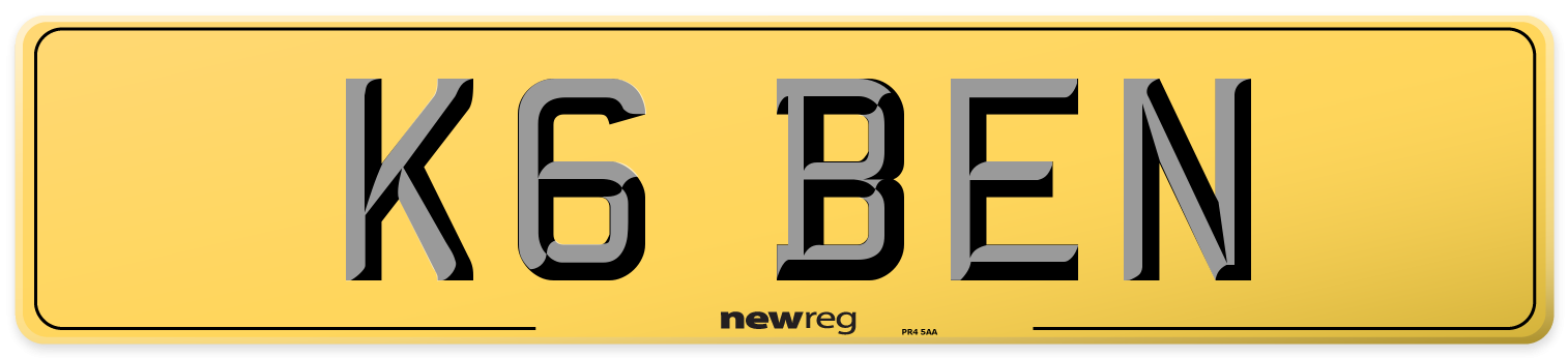 K6 BEN Rear Number Plate