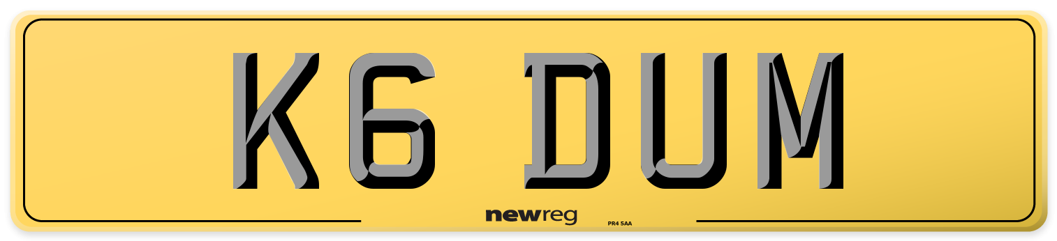 K6 DUM Rear Number Plate