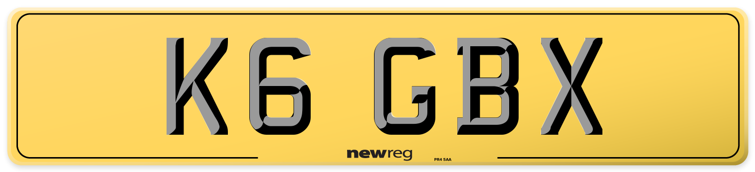 K6 GBX Rear Number Plate