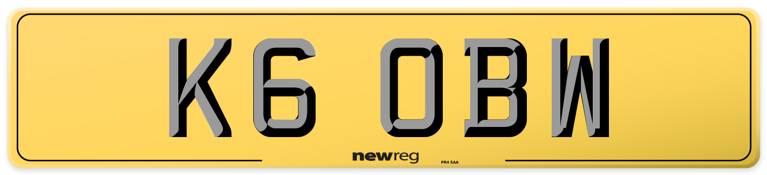 K6 OBW Rear Number Plate