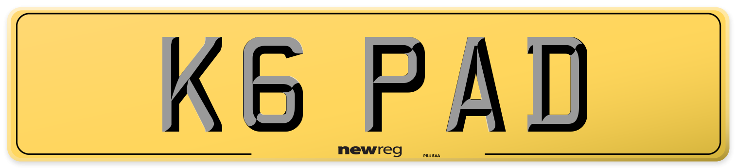 K6 PAD Rear Number Plate