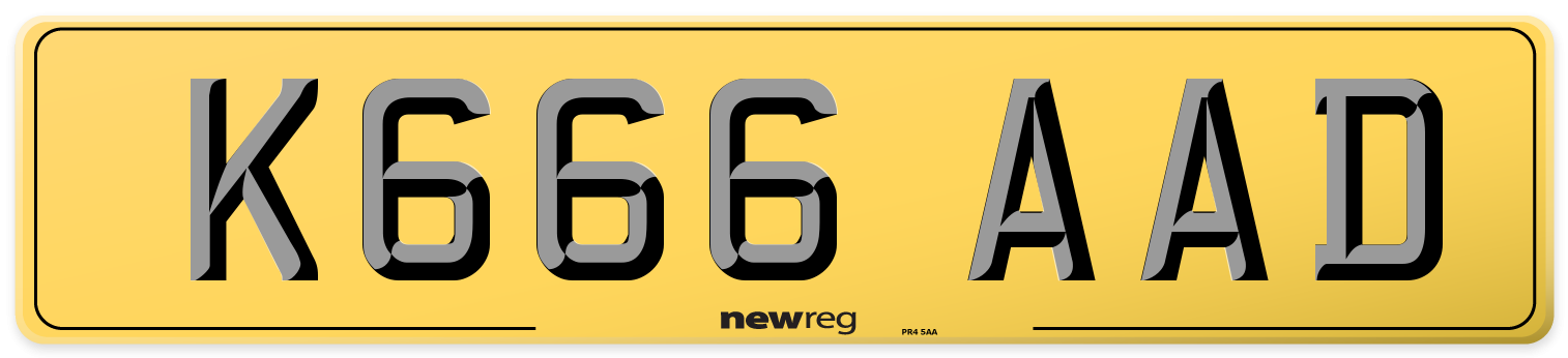 K666 AAD Rear Number Plate