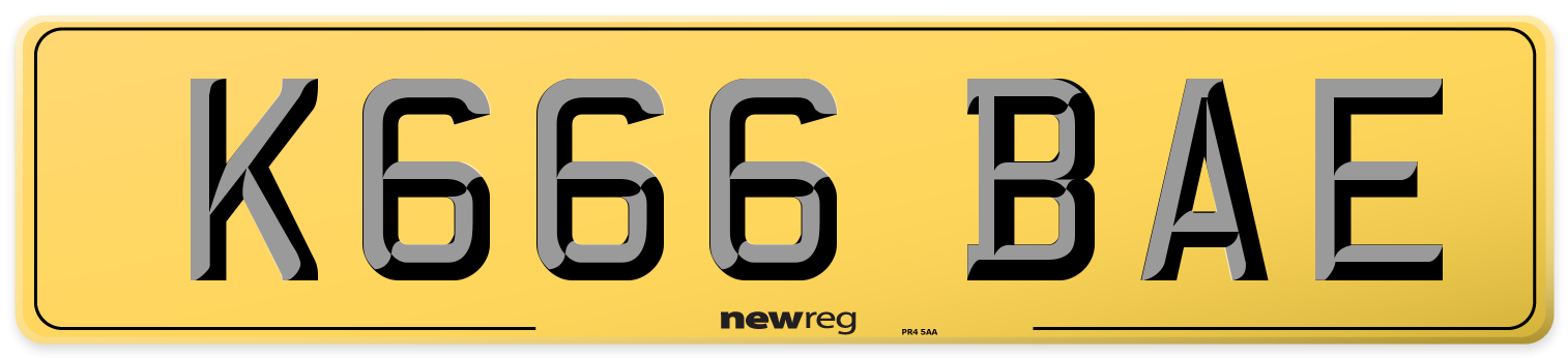 K666 BAE Rear Number Plate