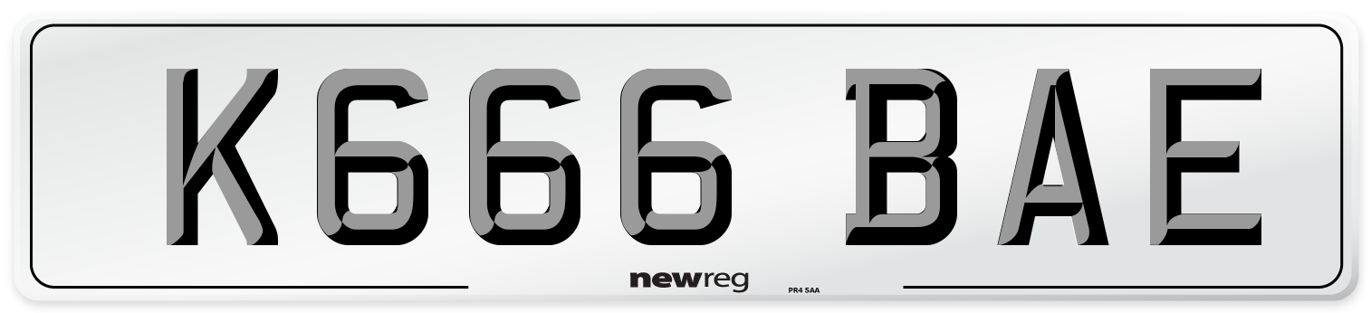K666 BAE Front Number Plate