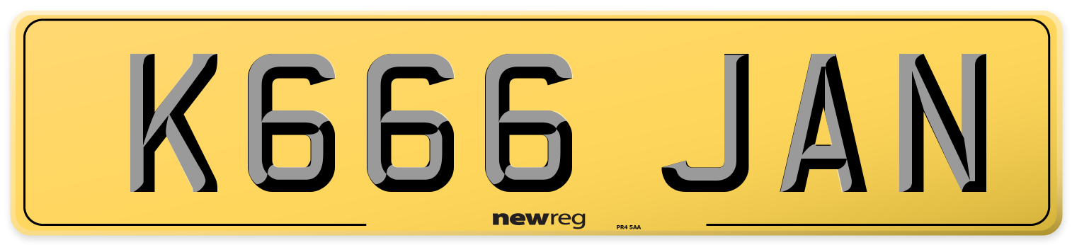 K666 JAN Rear Number Plate