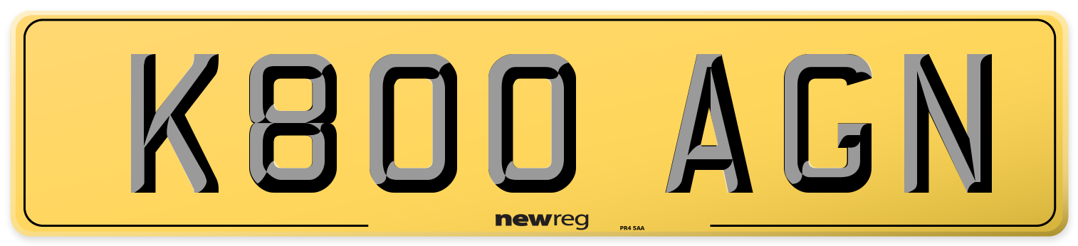 K800 AGN Rear Number Plate