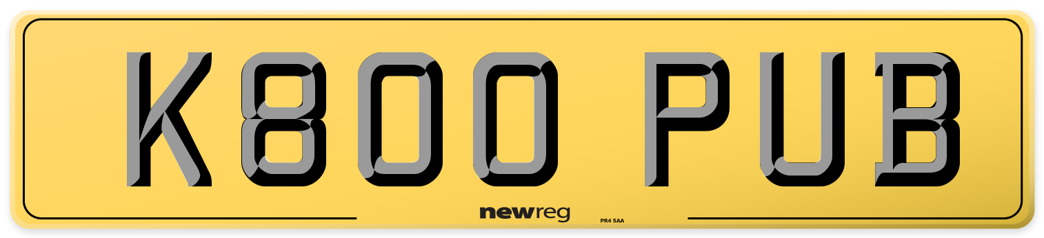 K800 PUB Rear Number Plate