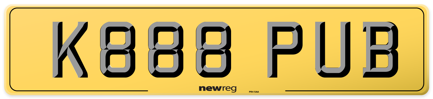 K888 PUB Rear Number Plate