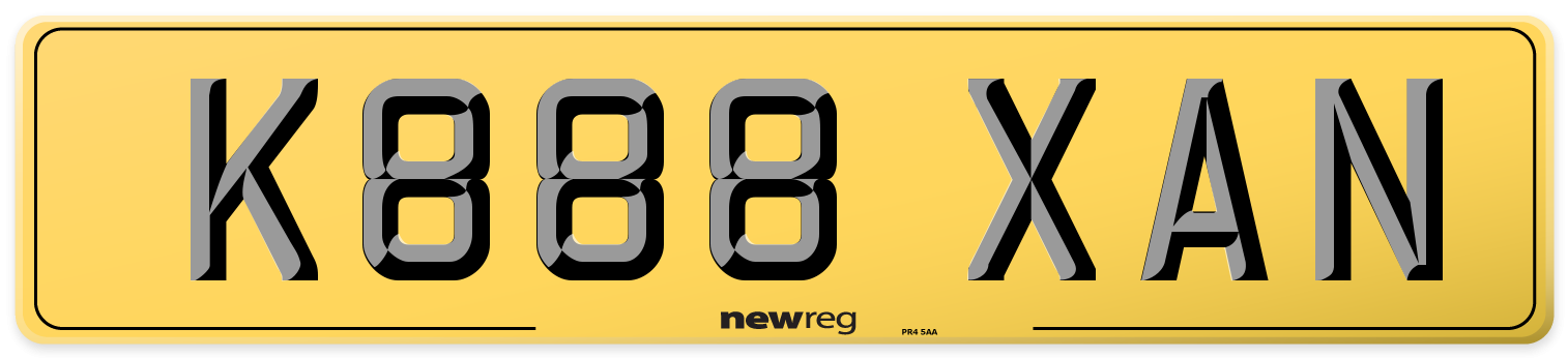 K888 XAN Rear Number Plate