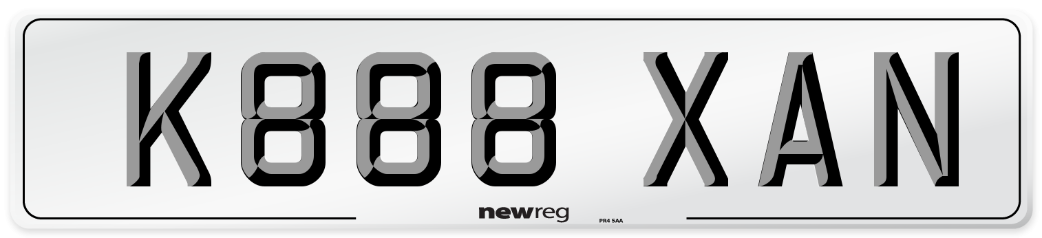 K888 XAN Front Number Plate