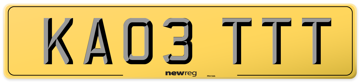 KA03 TTT Rear Number Plate
