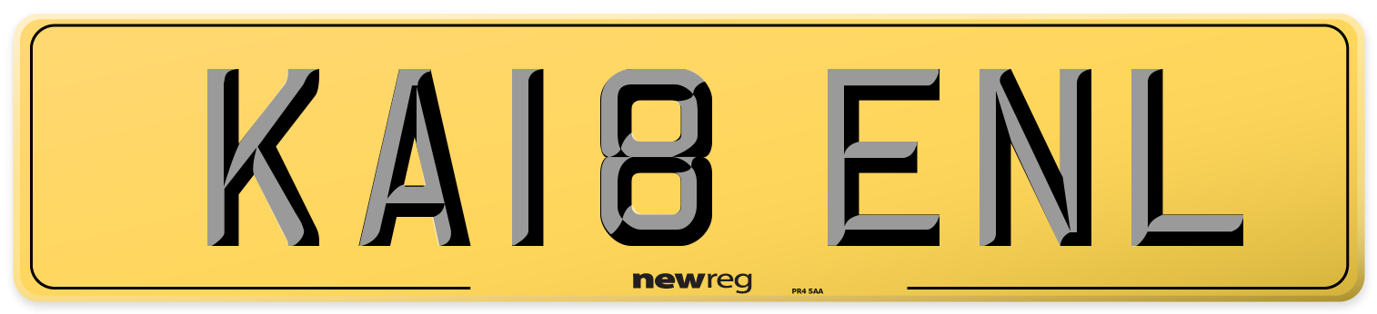KA18 ENL Rear Number Plate