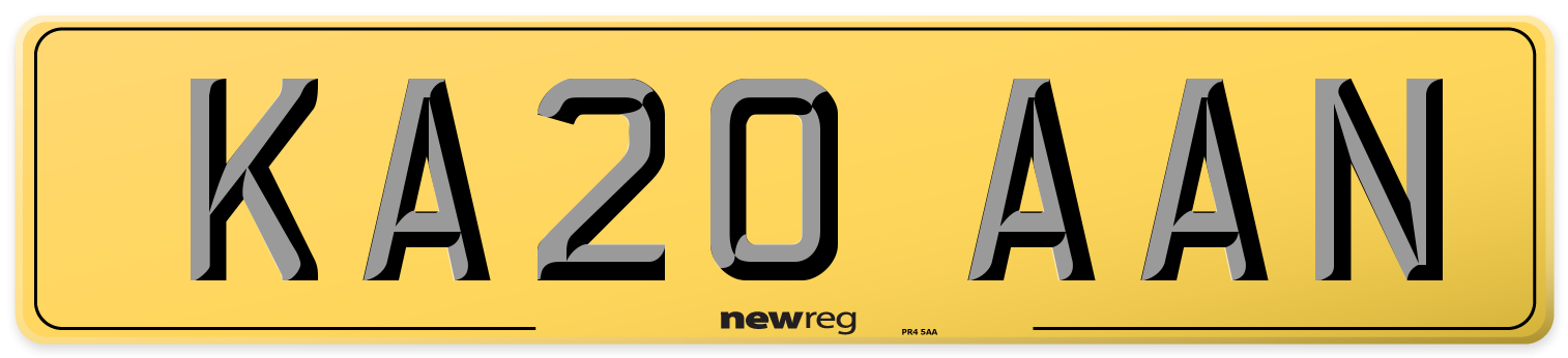 KA20 AAN Rear Number Plate