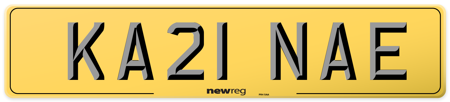 KA21 NAE Rear Number Plate