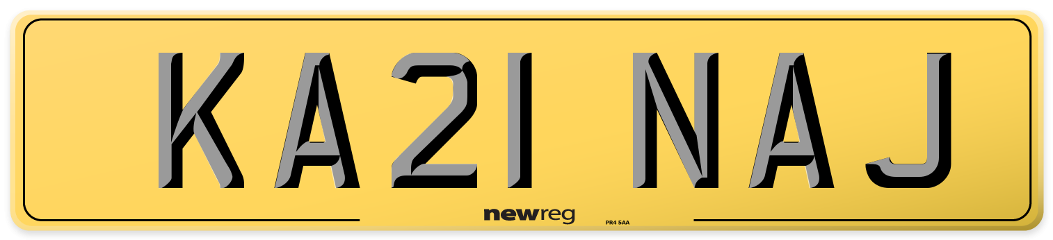 KA21 NAJ Rear Number Plate