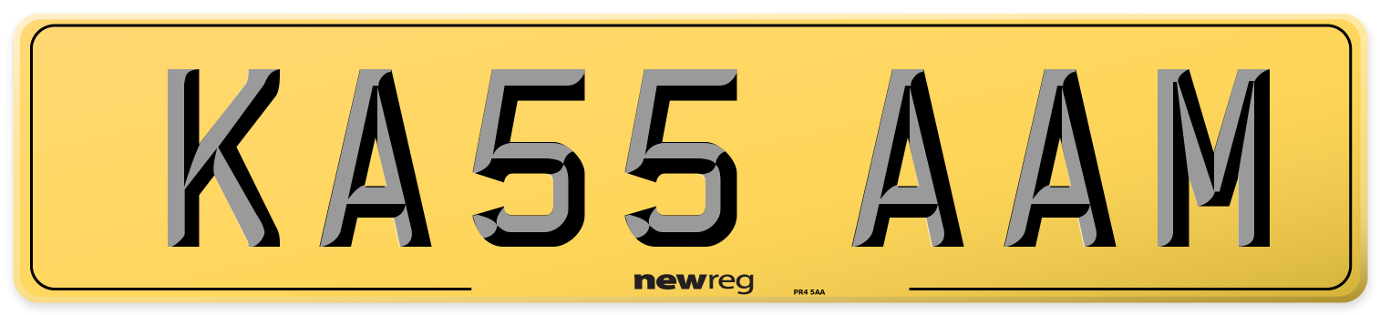 KA55 AAM Rear Number Plate