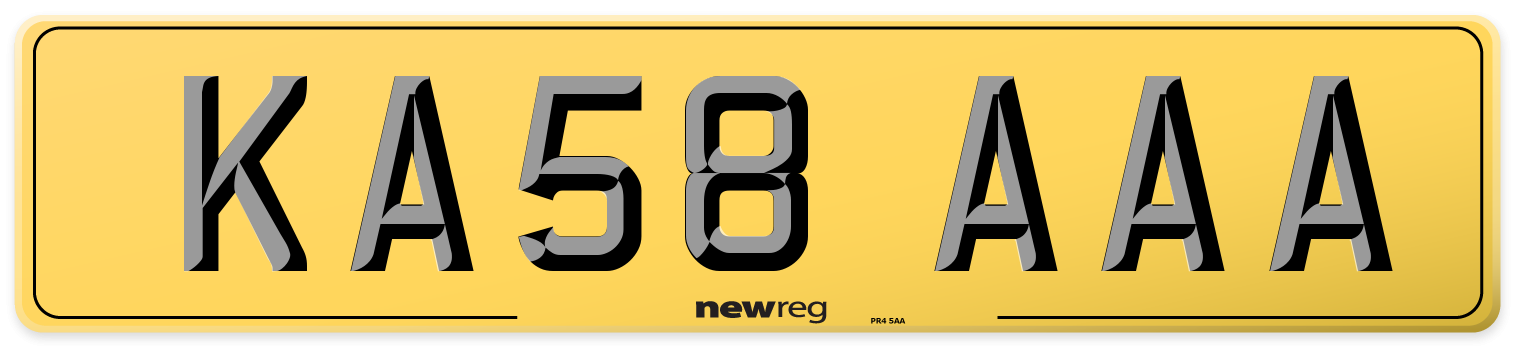 KA58 AAA Rear Number Plate