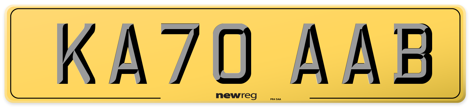 KA70 AAB Rear Number Plate