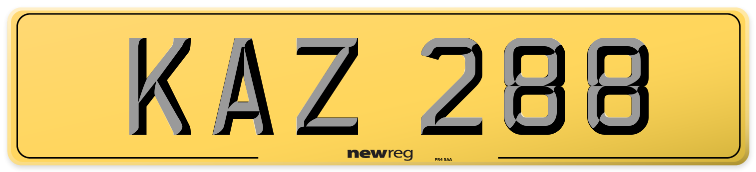 KAZ 288 Rear Number Plate