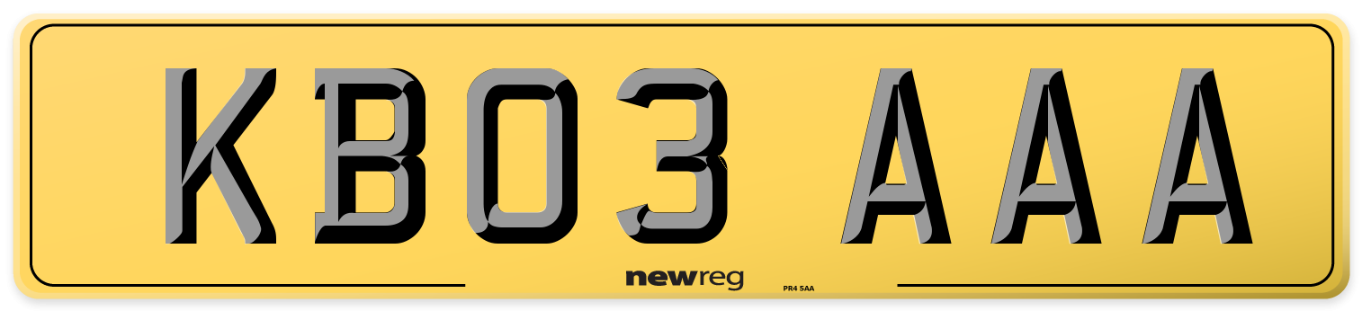 KB03 AAA Rear Number Plate