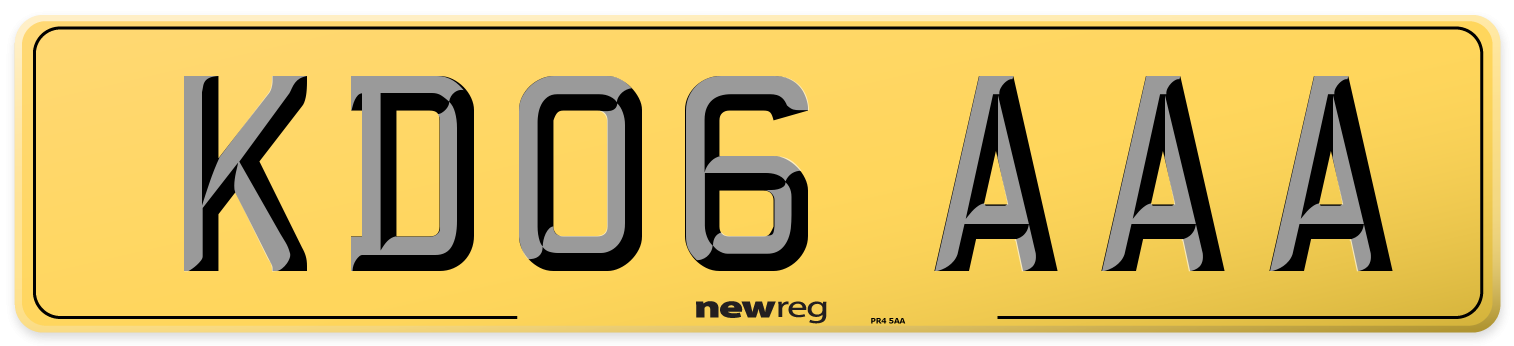 KD06 AAA Rear Number Plate
