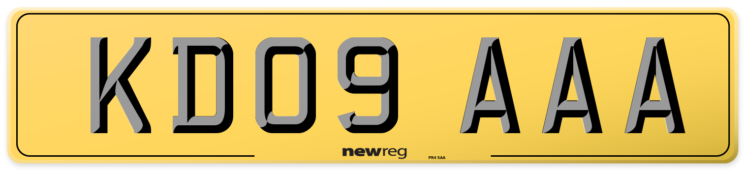 KD09 AAA Rear Number Plate