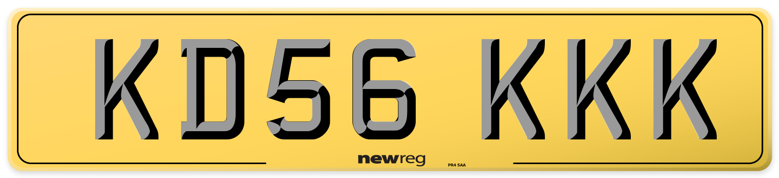 KD56 KKK Rear Number Plate