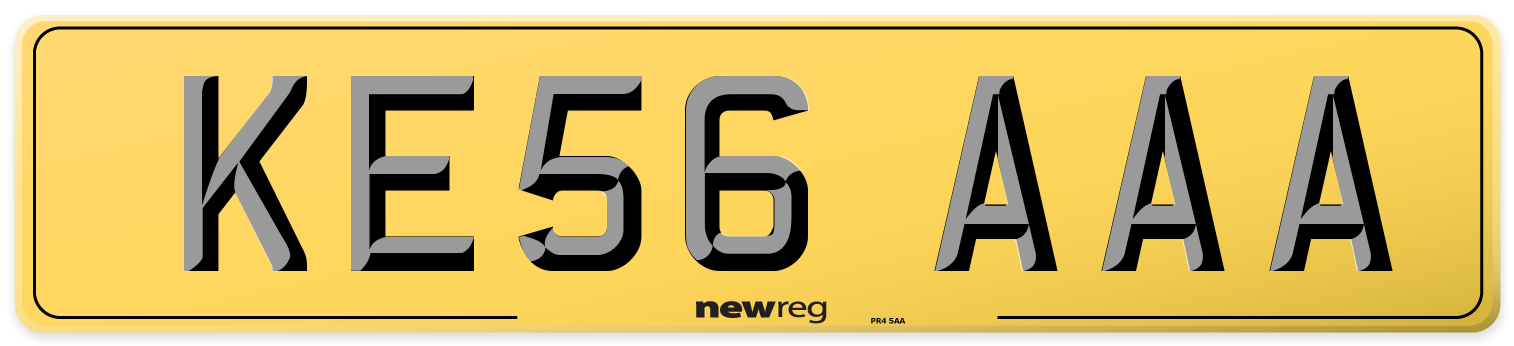 KE56 AAA Rear Number Plate