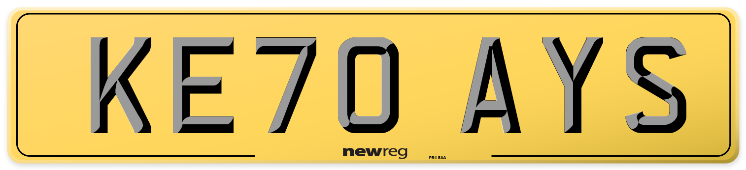 KE70 AYS Rear Number Plate