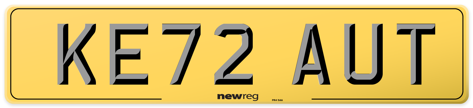 KE72 AUT Rear Number Plate