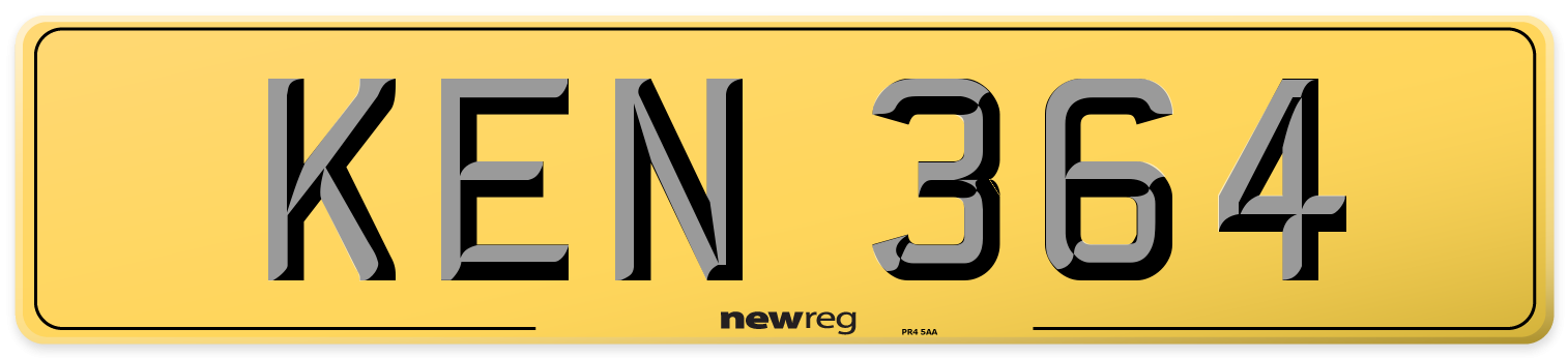 KEN 364 Rear Number Plate