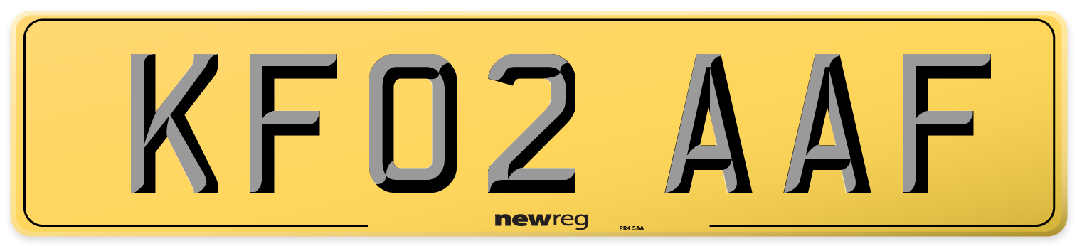 KF02 AAF Rear Number Plate