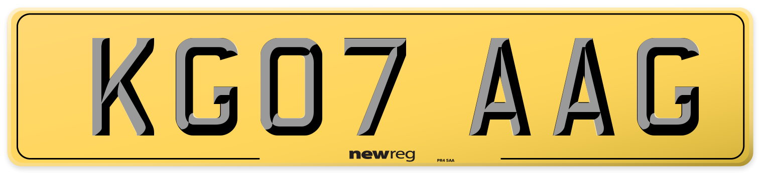 KG07 AAG Rear Number Plate
