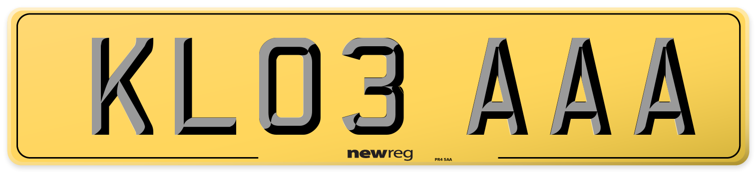 KL03 AAA Rear Number Plate