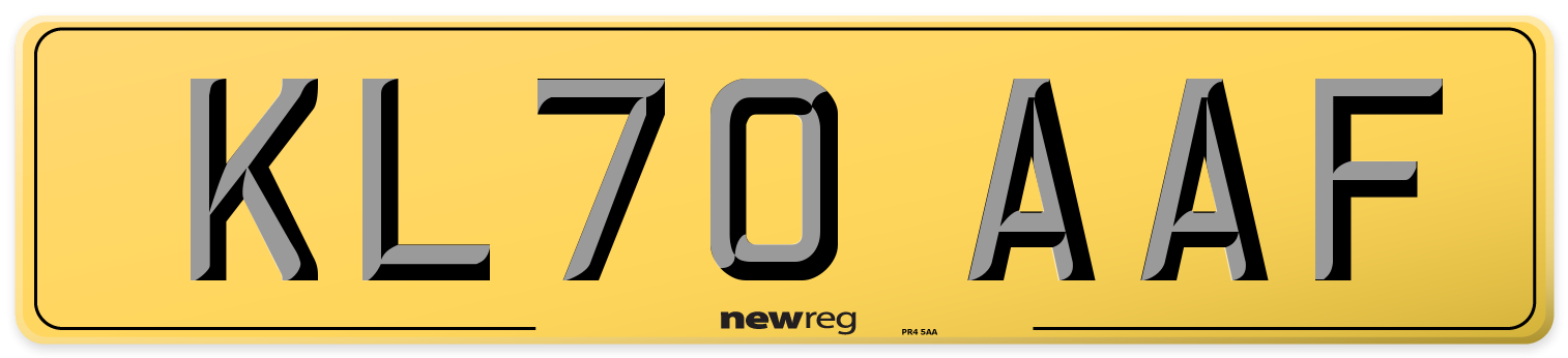 KL70 AAF Rear Number Plate