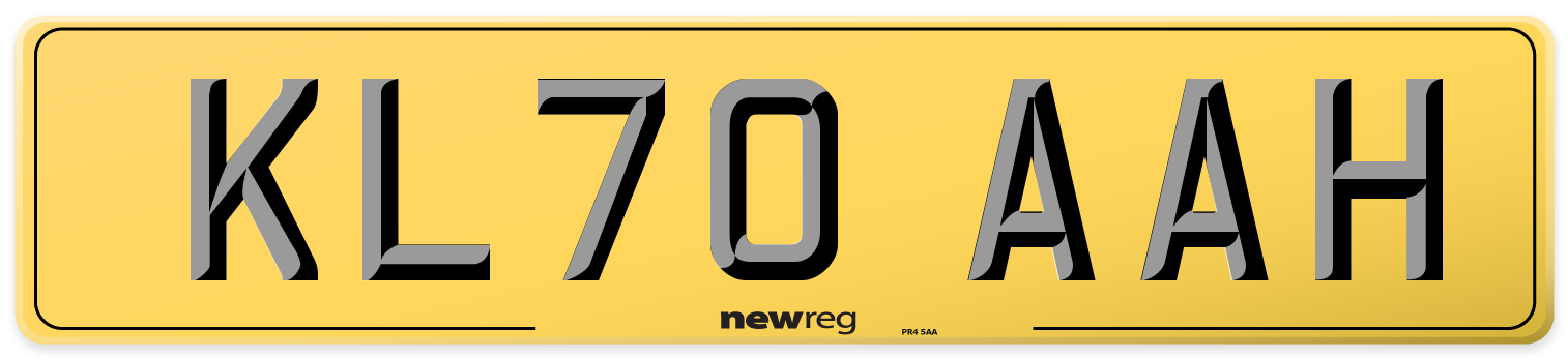 KL70 AAH Rear Number Plate