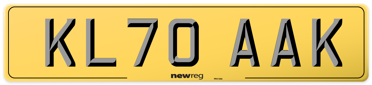 KL70 AAK Rear Number Plate